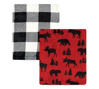 Hudson Baby Unisex Baby Silky Plush and Coral Fleece Blanket, Red Moose Bear, 30x36 inches