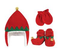 Hudson Baby Unisex Baby Trapper Hat, Mitten and Bootie Set, Red Elf, 0-6 Months