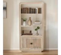 Hudson Bookcase - with Cupboard - Ribbed Carved - Mango Wood