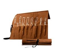 Hudson Durable Goods 8 Pocket Knife Roll - 22” W x 17” H Waxed Canvas Carrying Case for Kitchen Knives and Kitchen Tools - Heavy Duty, Portable Knife Storage Bag for Traveling - Tan Knife Pouch