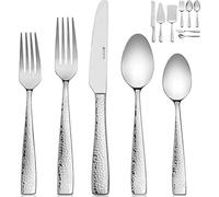 Hudson Essentials 68-Piece Hammered 18/10 Stainless Steel Silverware Cutlery Set with Serving Set, Flatware Service for 12 (68-Piece Set)