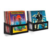 Hudson Hi-Fi Wall Mount Vinyl Record Storage 25-Album Display Holder - Black Satin - Two Pack