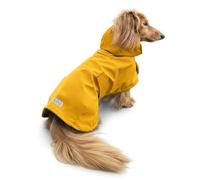 HUDSON HOUND Dachshund Raincoat - Waterproof & Windproof Dog Jacket for Long Weiner Dogs, Adjustable Fit, Harness Hole - Yellow, Small