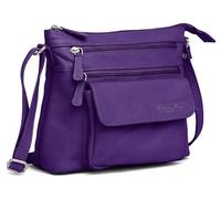 Hudson & James Designer Genuine Leather Women Ladies Travel Satchel Everyday Crossover Cross body Work iPad Shoulder Handbag Bag (Purple)