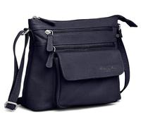 Hudson & James Designer Genuine Leather Women Ladies Travel Satchel Everyday Crossover Cross body Work iPad Shoulder Handbag Bag (Navy Blue)