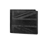 Hudson & James Designer London Real Distressed Leather Mens Wallet with Zip Coin Pocket Credit Carder Holder Bifold Purse UK Union Jack (Black)