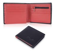 Hudson & James Designer London Real Leather Mens Wallet Credit Carder Holder Bifold Purse RFID Safe ID Protection Contactless Card Blocking with Gift Box (Carbon Black/Red)