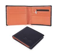 Hudson & James Designer London Real Leather Mens Wallet Credit Carder Holder Bifold Purse RFID Safe ID Protection Contactless Card Blocking with Gift Box (Carbon Black/Orange)