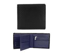 Hudson & James Genuine Leather RFID Blocking Wallet Men’s with Card Holder, banknote compartments Zip Coin Pocket Minimalist Wallets for Men UK with Gift Box (Black/Navy Blue)