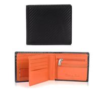 Hudson & James Genuine Leather RFID Blocking Wallet Men’s with Card Holder, banknote compartments Zip Coin Pocket Minimalist Wallets for Men UK with Gift Box (Black/Orange)