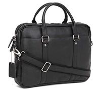Hudson & James - Leather 13" Laptop Designer Genuine Real Napa Handmade Unisex Cross Body Everyday Crossover Work iPad Shoulder Messenger Bag (Black)