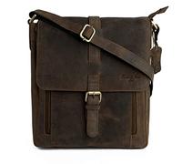 Hudson & James - Leather Designer Genuine Real Napa Handmade Unisex Cross Body Everyday Crossover Work iPad Shoulder Messenger Bag (Distressed Dark Brown)