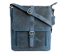 Hudson & James - Leather Designer Genuine Real Napa Handmade Unisex Cross Body Everyday Crossover Work iPad Shoulder Messenger Bag (Distressed Blue)