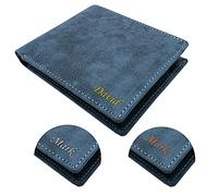 Hudson & James Personalised Engraved Distressed Leather Mens Wallet with Coin Pocket Pouch Gift Boxed (Distressed Blue)