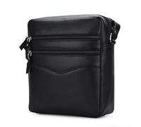 Hudson & James Real Leather Man Bag Mens Ladies Unisex Shoulder Cross Body Messenger Travel Holiday Mobile Phone Organizer (Black)