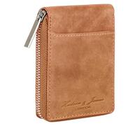 Hudson & James Slim Wallets with Gift Box for Men, Minimalist, RFID Blocking, Leather Wallet with 9 Credit Card Holders, 2 Banknote Compartments Zip Around (Distressed Tan)