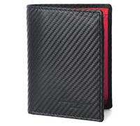 Hudson & James Wallets Men’s RFID Blocking Carbon Fibre Leather Men’s Wallets with Credit Card Holders, ID Windows, Zip Coin Pocket, Banknote Compartments, Trifold Vertical Wallet for Men (Red)
