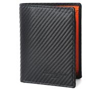 Hudson & James Wallets Men’s RFID Blocking Carbon Fibre Leather Men’s Wallets with Credit Card Holders, ID Windows, Zip Coin Pocket, Banknote Compartments, Trifold Vertical Wallet for Men (Oragne)