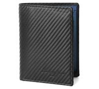 Hudson & James Wallets Men’s RFID Blocking Carbon Fibre Leather Men’s Wallets with Credit Card Holders, ID Windows, Zip Coin Pocket, Banknote Compartments, Trifold Vertical Wallet for Men (Blue)