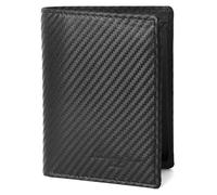 Hudson & James Wallets Men’s RFID Blocking Carbon Fibre Leather Men’s Wallets with Credit Card Holders, ID Windows, Zip Coin Pocket, Banknote Compartments, Trifold Vertical Wallet for Men (Black)