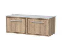Hudson Reed Lille Woodggrain Wall Hung 2 Drawer Vanity Unit with Grey Marble Worktop | Bleached Oak | MFC | 1200mm