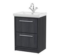 Hudson Reed Lille 600Mm Floor Standing 2-drawer Vanity With Basin - 1 Tap Hole - Graphite Grey Woodgrain