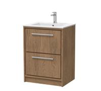Hudson Reed Lille Woodgrain 2 Drawer Vanity Unit and Minimalist Basin | Antique Oak | MFC | 600mm