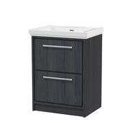 Hudson Reed Lille 600Mm Floor Standing 2-drawer Vanity With Basin - 0 Tap Hole - Graphite Grey Woodgrain
