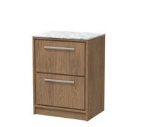 Hudson Reed Lille Woodgrain 2 Drawer Vanity Unit with Carrera Marble Worktop | Antique Oak | MFC | 600mm