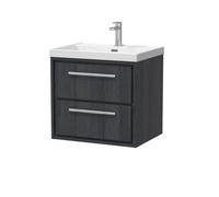 Hudson Reed Lille Woodgrain Wall Hung 2 Drawer Vanity Unit and Thin Edge Basin | Graphite Grey | MFC | 600mm