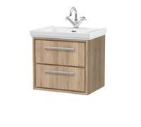 Hudson Reed Lille Woodgrain Wall Hung 2 Drawer Vanity Unit and Classic Fireclay Basin | Bleached Oak | MFC | 600mm