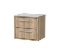 Hudson Reed Lille Woodgrain Wall Hung 2 Drawer Vanity Unit with Grey Marble Worktop | Bleached Oak | MFC | 600mm