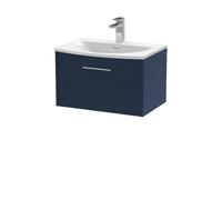 Hudson Reed Juno Wall Hung Single Drawer Vanity Unit with 30mm Profile Curved Basin | Midnight Blue | MFC | 600mm