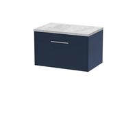Hudson Reed Juno Wall Hung Single Drawer Vanity Unit with Bellato Grey Laminate Worktop | Midnight Blue | MFC | 600mm