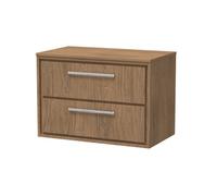 Hudson Reed Lille Woodgrain Wall Hung 2 Drawer Vanity Unit with Worktop | Antique Oak | MFC | 800mm