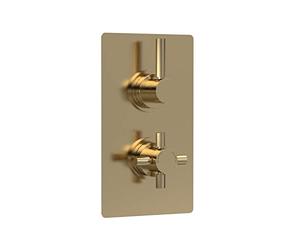 Hudson Reed A8007 Tec Lever Modern Bathroom Lever Twin Thermostatic Concealed Shower Valve with Diverter - 2 Outlet, 215mm, Brushed Brass