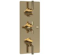 Hudson Reed A8023 Tec Lever Modern Bathroom Lever Triple Thermostatic Concealed Shower Valve with Diverter- 3 Outlets, 280mm, Brushed Brass