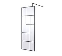 Hudson Reed Abstract Wetroom Screen with Support Bar | Matt Black | Metal | 760mm x 1950mm
