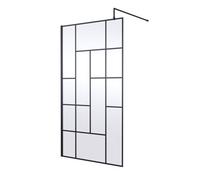Hudson Reed Abstract Frame Wetroom Screen, Toughened Wet Room Glass Panels With Support Bar & Accessories In Matt Black, 1100mm