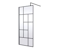 Hudson Reed Abstract Framed Wetroom Shower Screen with Support Bar | Matt Black | Glass/Aluminium | 900mm x 1950mm