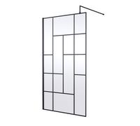 Hudson Reed Abstract Framed Wetroom Shower Screen with Support Bar | Matt Black | Glass/Aluminium | 1100mm x 1950mm