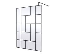 Hudson Reed Abstract Framed Wetroom Shower Screen with Support Bar | Matt Black | Glass/Aluminium | 1400mm x 1950mm