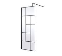 Hudson Reed Abstract Framed Wetroom Shower Screen with Support Bar | Matt Black | Glass/Aluminium | 800mm x 1950mm