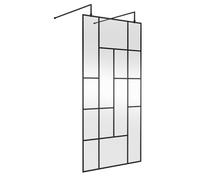 Hudson Reed Abstract Wetroom Shower Screen with Support Bars and Feet | Matt Black | Glass/Aluminium | 1000mm x 1950mm