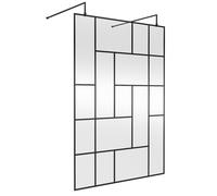 Hudson Reed 1400mm Abstract Frame Wetroom Screen With Support Bars - Matt Black