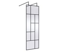 Hudson Reed Abstract Wetroom Screen with Support Bars and Feet | Matt Black | Glass/Metal | 700mm x 1950mm