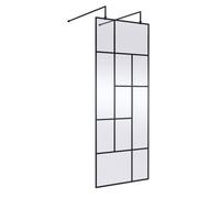 Hudson Reed Abstract Wetroom Shower Screen with Support Bars and Feet | Matt Black | Glass/Metal | 800mm x 1950mm