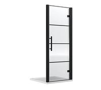 Hudson Reed ADHD90-E8 Apex Modern Bathroom 8mm Toughened Safety Glass Reversible Easy Fit Hinged Door, 900mm, Matt Black