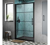 Hudson Reed Luxury Modern Sliding Door Shower Enclosure Matt Black Bathroom Grid