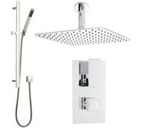 Hudson Reed Art Hrskit510 Thermostatic Twin Shower Valve With Diverter, 400mm Square Chrome Head, Arm, Hose & Handset
